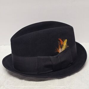 Stetson Hat 3X Beaver Fur Felt Black Fedora Feather Accent Karolls Chicago 7